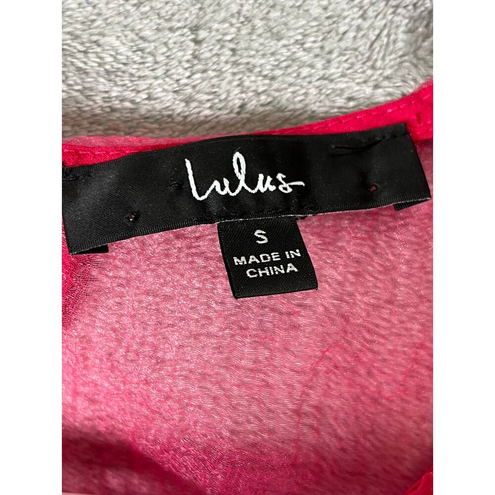Lulus Hot Pink Sheer Tie Back Blouse Coquette Romantic Feminine Long Sleeve S - Picture 5 of 8